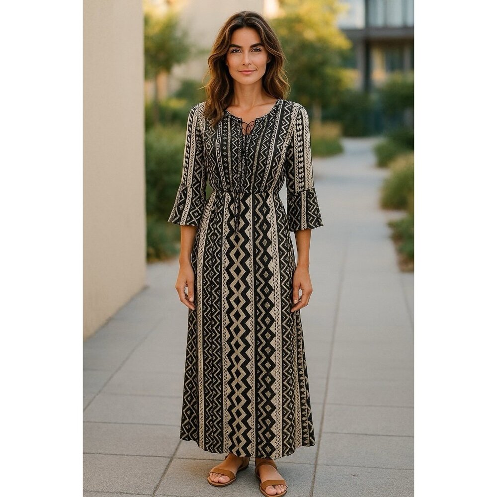 Ark & Co Maxi Drape Abstract Print Summer Spring  Chiffon Dress Size M # 1069